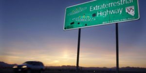 Area  51 A vehicle moves along the Extraterrestrial Highway near Rachel, Nev., the closest town to Area 51, in an undated photo. (Associated Press)